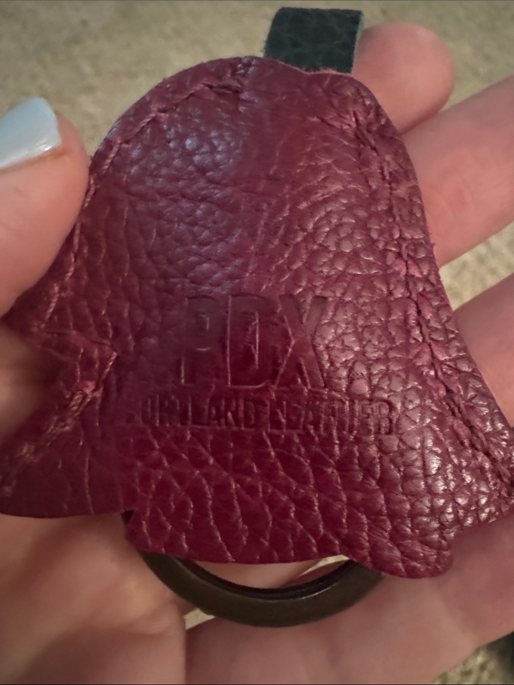 Portland Leather Pink Flower Key & Card Holder with Green Strap - Picture 3 of 3